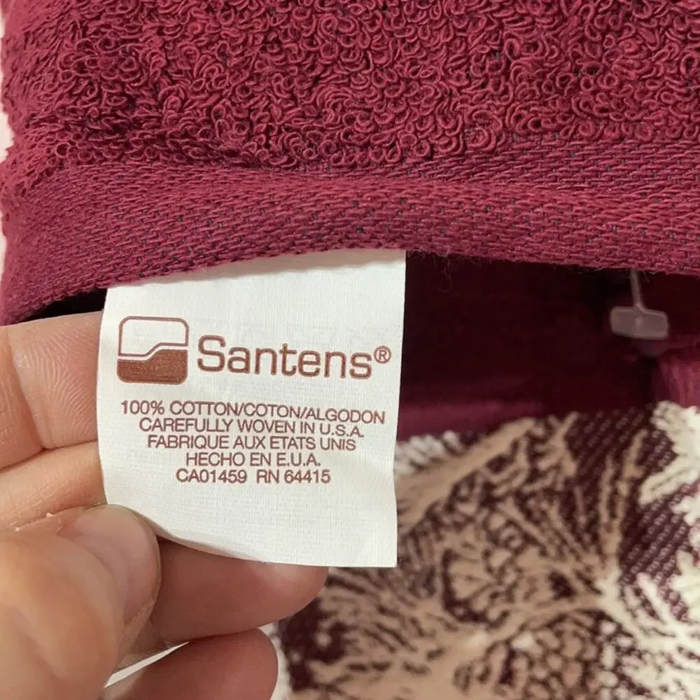 Santens bath hand fingertip towel combo deep red snow pine claret pattern NWT